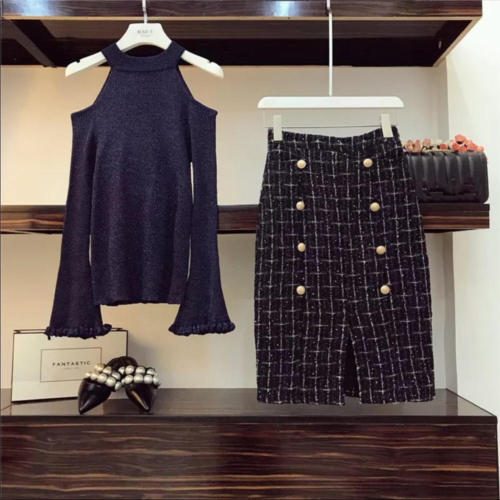 Chic Tweed Skirt 2 Piece Set
